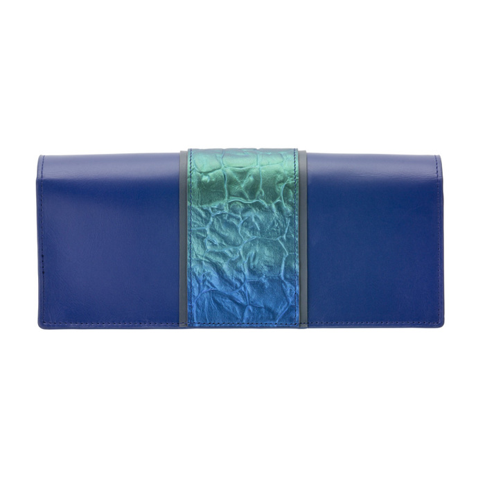 蒔絵のハンドバッグ クラッチバッグ オーロラの湖面 チタン粉 ショルダーストラップ付き 日本の伝統を現代に活かす URUSHI SAKAMOTO MAKIE handbag clutch bag aurora Lake Titanium gradation ラグジュアリーなデザイン、素材にこだわったブルーの牛革にチタン粉グラデーション蒔き分け施し高級感あふれる蒔絵のバッグ、使いやすさとデザイン性の両方の面から考えた仕上り イメージ写真5