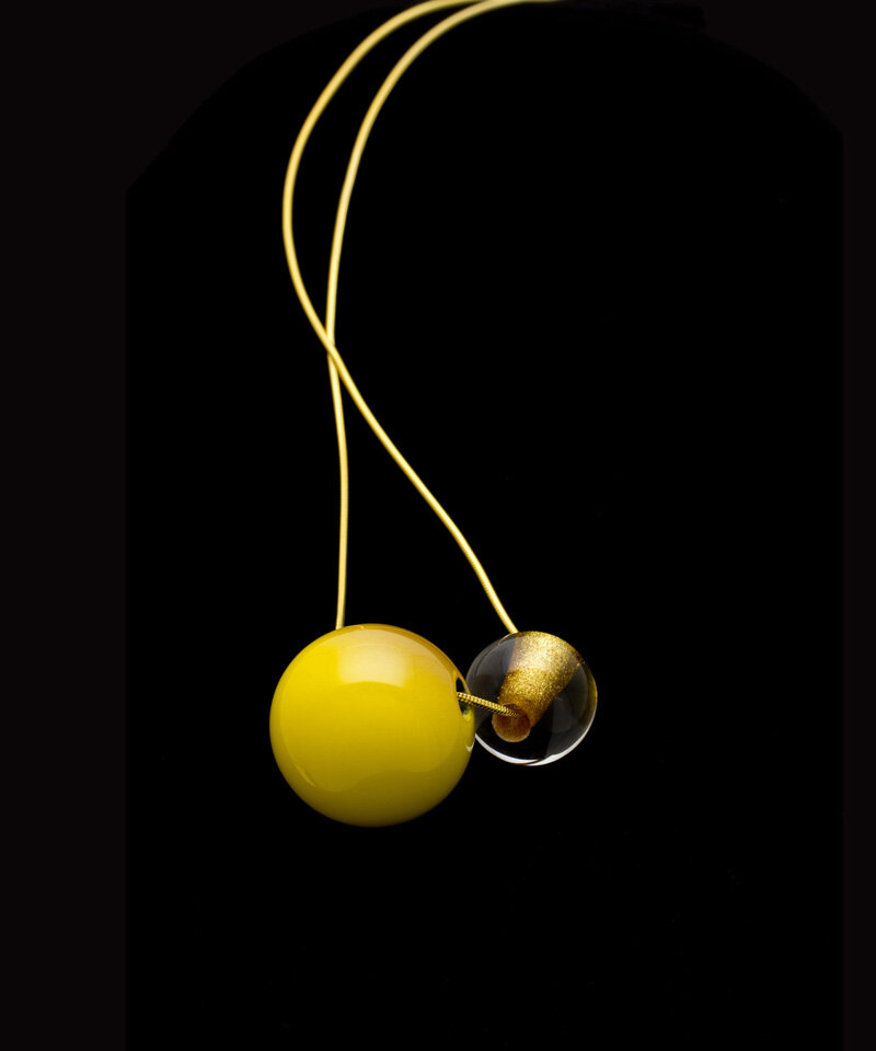 80N8035 SAKAMOTO COLLECTION jewel of forest pendant Nuts & Acrylic Sunflower field Yellow-a.jpg