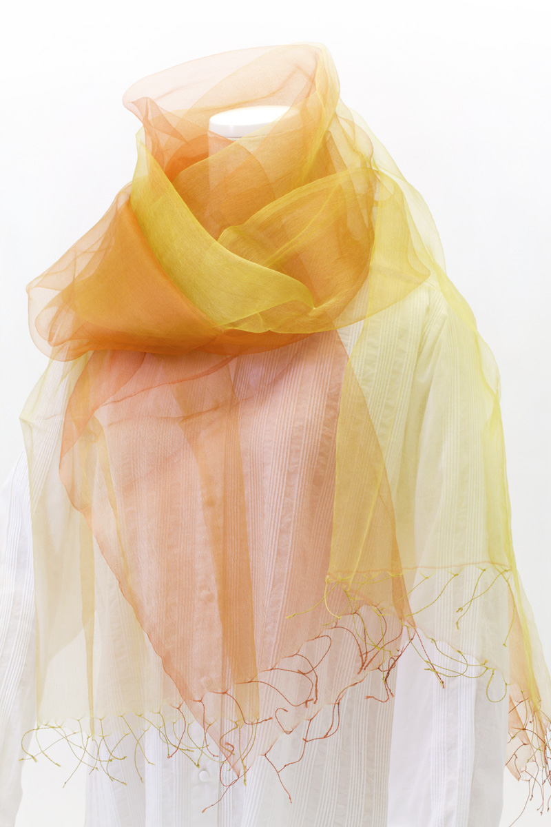 97DS006 URUSHI SAKAMOTO silk organdy scarf Hana-Koromo Orange & Mimosa gradation-8.jpg